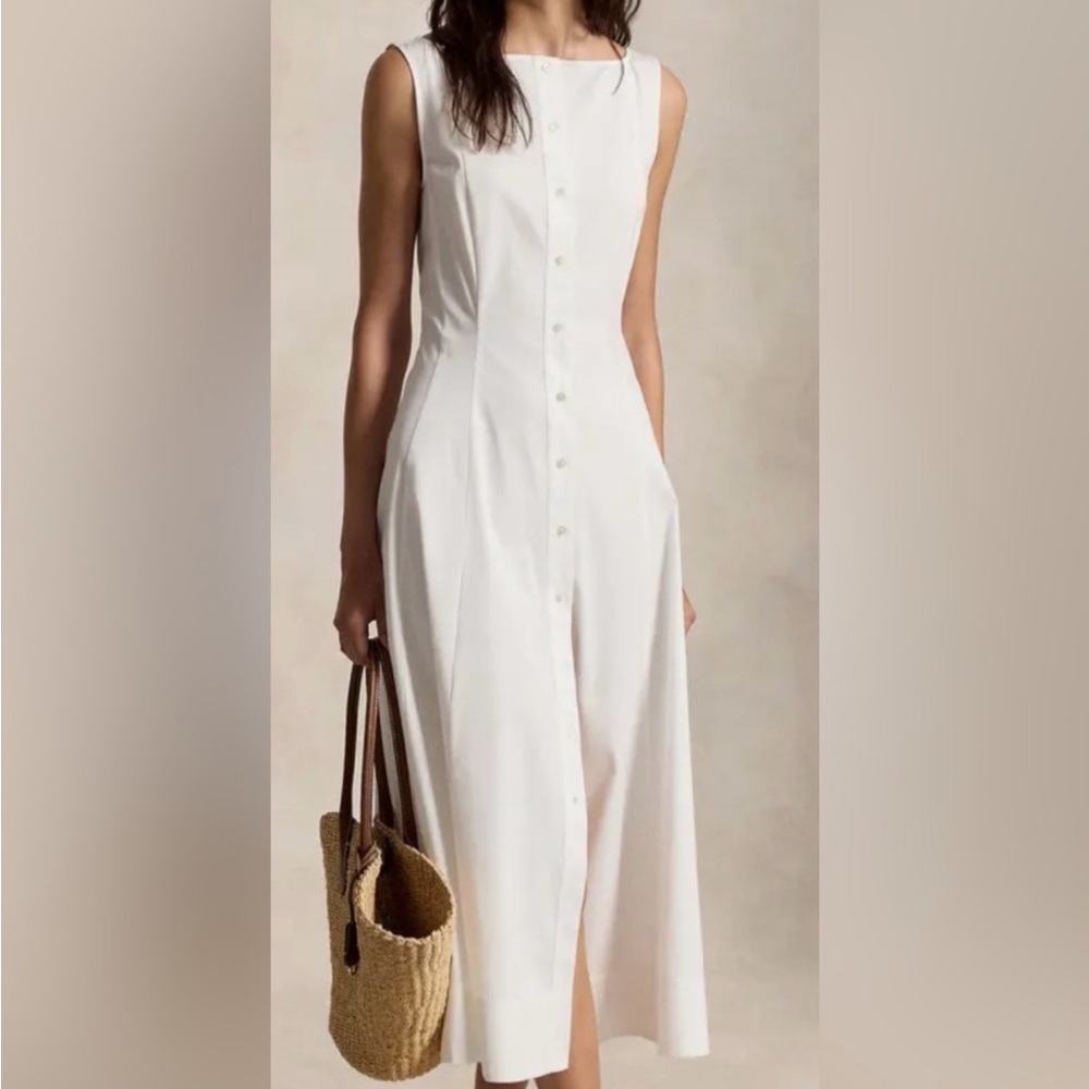 Polo Ralph Lauren Paneled Cotton Button-Up Midi White Dress